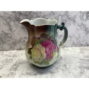 Vintage Floral Ceramic Pitcher - Colorful Design 7.2" tall x7.6"x5.6" approx.